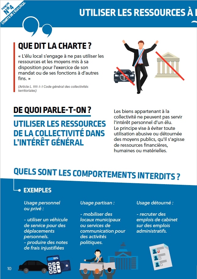 Exemple de Legal Design utilisé pour rendre la charte de l'élu local plus accessible aux élus locaux gâce à un travail d'écoute, d'écriture en langage clair et de design graphique